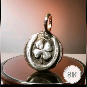 .999 Silver Lucky 4 Leaf Clover Charm / Pendant / Amulet Horseshoe - 15mm